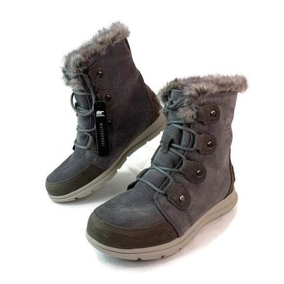 Sorel Shoes Sorel Explorer Joan Grey Waterproof Lace Up Boots